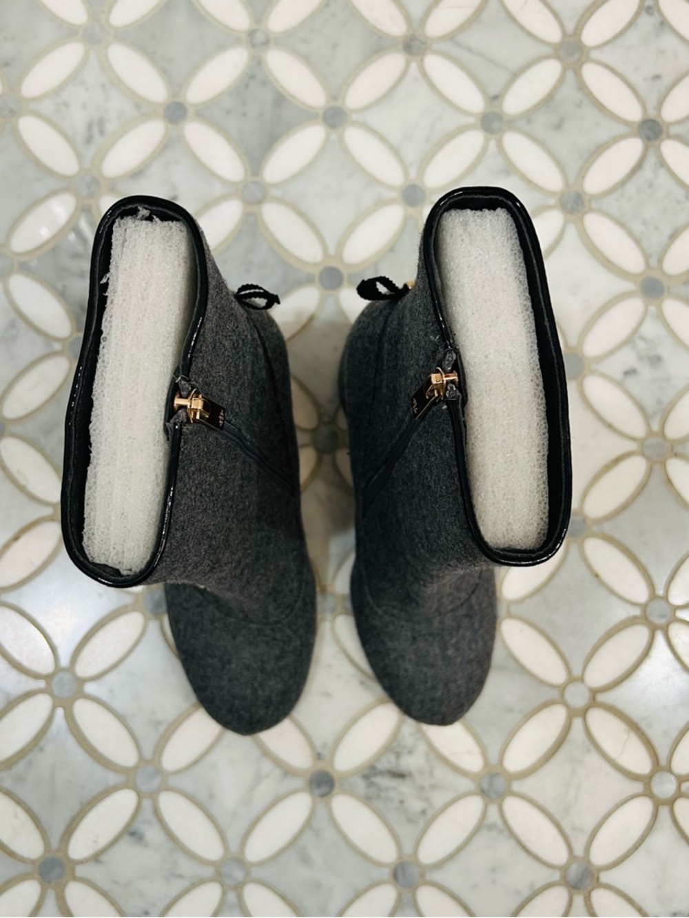 Anthropologie Nanette Lepore Linette Wool Embellished Bow Ankle Boots Grey 7 - Picture 14 of 15